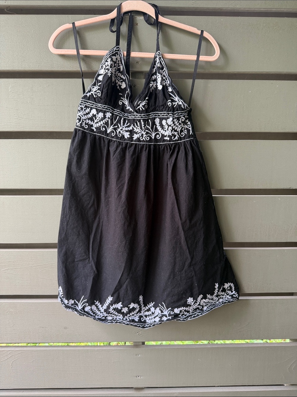 Fun & Flirt Black and White Embroidered Backless Sundress